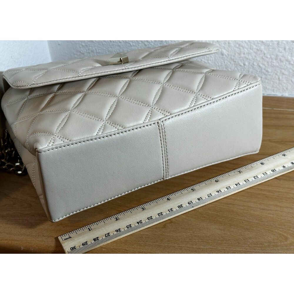Kate Spade Natalia Medium Flap Shoulder Bag Quilted Leather In Parchment EUC - Picture 5 of 8